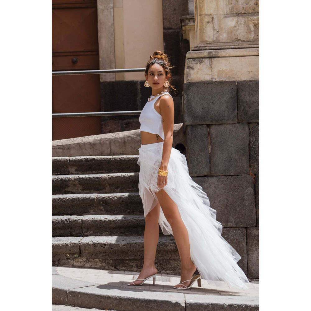 12th Tribe Rosalie Rock White Tulle Maxi Skirt Size XSXS